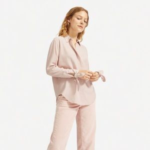 Everlane Washable Silk Tie Cuff Shirt 0 Pink